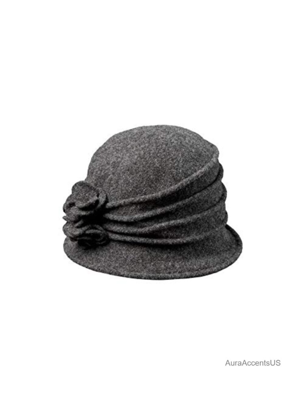 Boiled Wool Cloche Hat with Flower Rosette Packable One Size